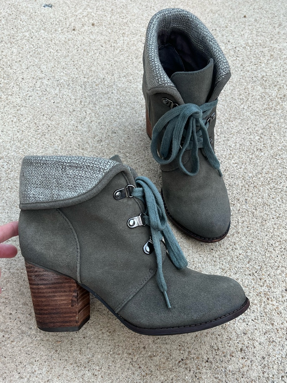 Splendid Olive Green Suede Lace-Up Fold-Over Ankle Boots
